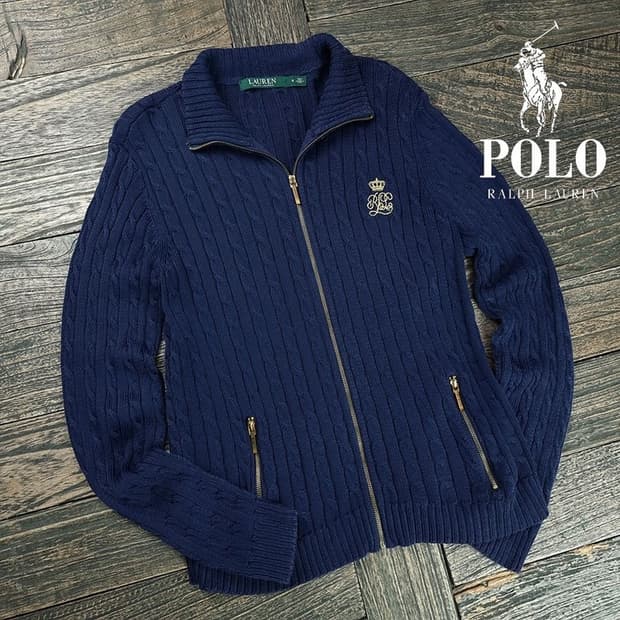 [폴로 랄프로렌] 로고 자수 니트 집업 가디건 네이비 M20131