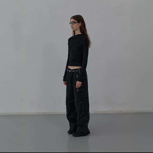 엘씨디씨티엠 페인트 이펙트 와이드 레그 트루져 팬츠 블랙 ss