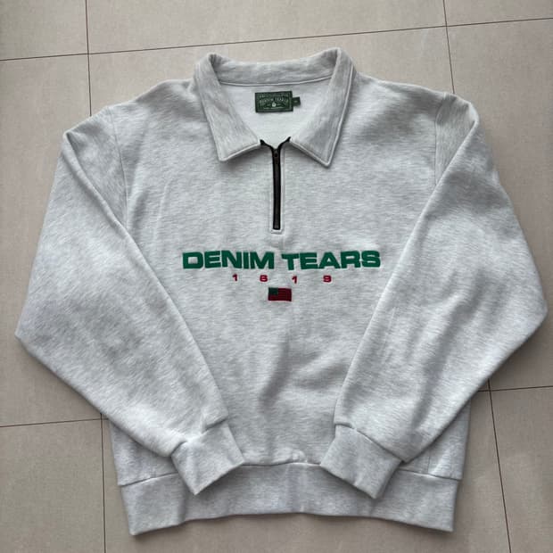 [L] 데님 티어스 하프집업 맨투맨