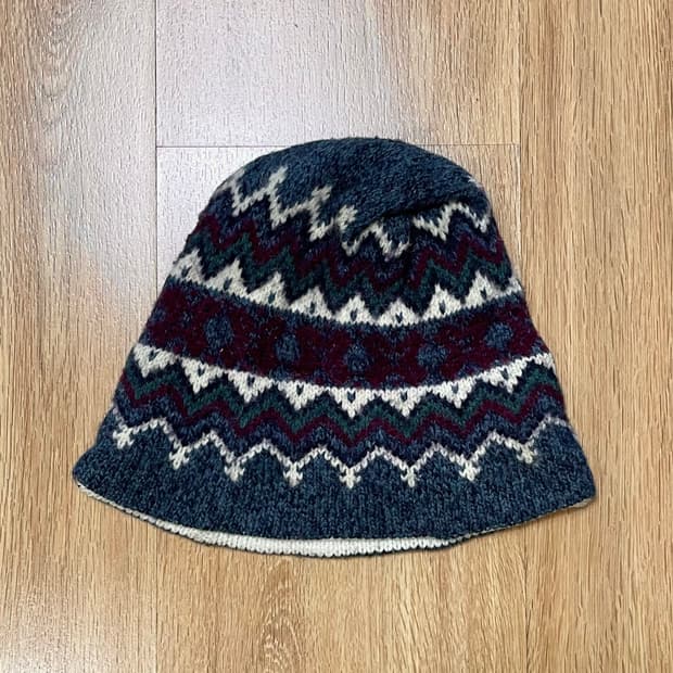 택포) 90s Made USA 빈티지 패턴 울 니트 비니 모자