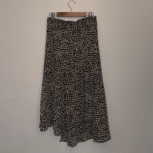 빈티지 호피 언발란스 레이어드 미디 스커트