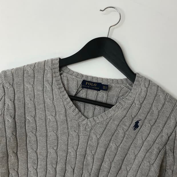 Polo 폴로 랄프로렌 그레이 케이블 V넥 니트