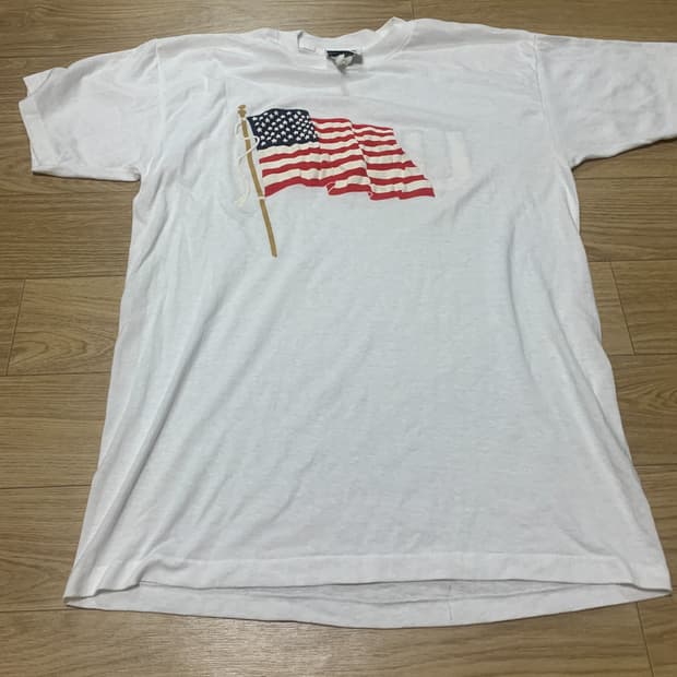 M)90s EnChanté 성조기 & USA 발포나염 싱글스티치 반팔티