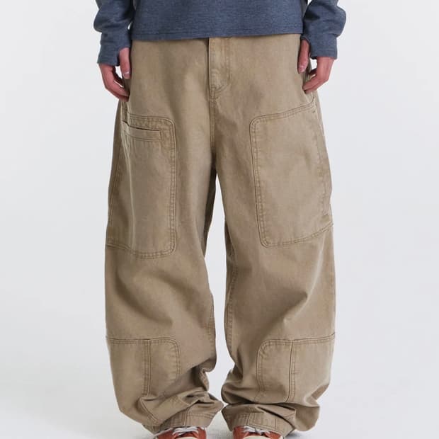 기철 Asym Vintage Cargo Pants Washed Beig