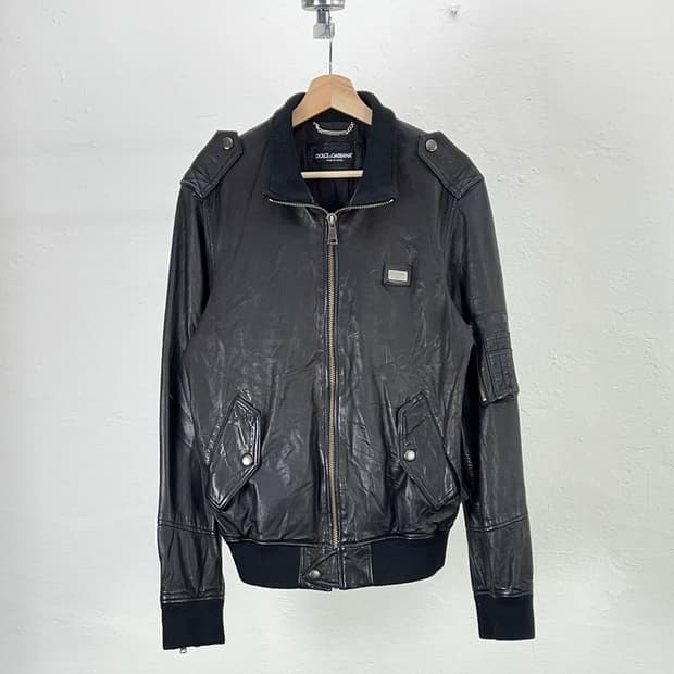 돌체 앤 가바나 램스킨 플레이트 니팅 하이넥 레더 자켓