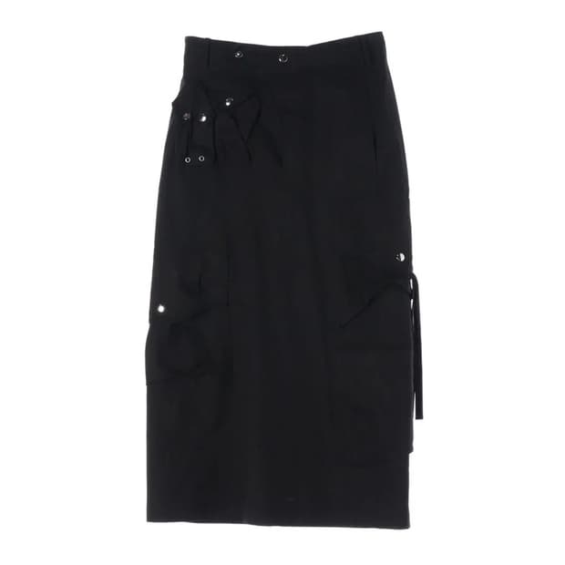 나체 스트랩 카고 롱 스커트 코튼 치마 블랙