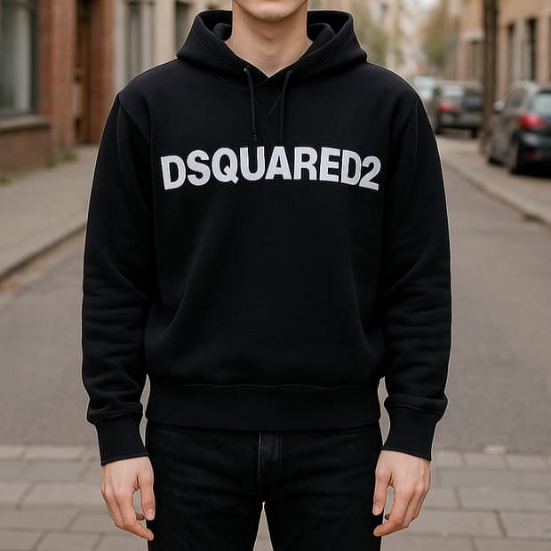 디스퀘어드2 코튼 후드 스웨트셔츠 블랙_L