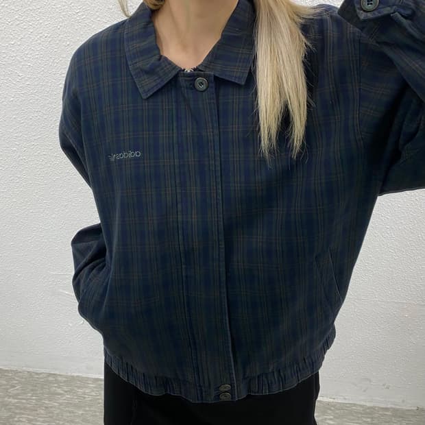 아디다스 90's 블루종 체크자켓 L