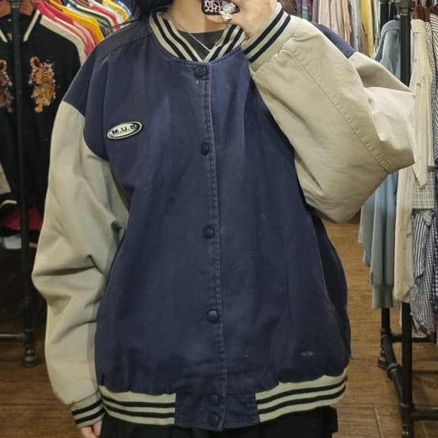 [Hi] vtg 빈티지 데님 바시티 자켓 네이비