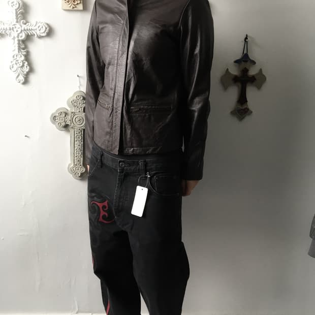 Brown high neck cow leather jacket
