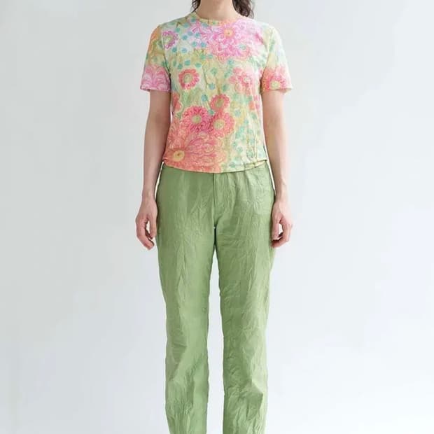 Teak faux leather wrinkle jeans green