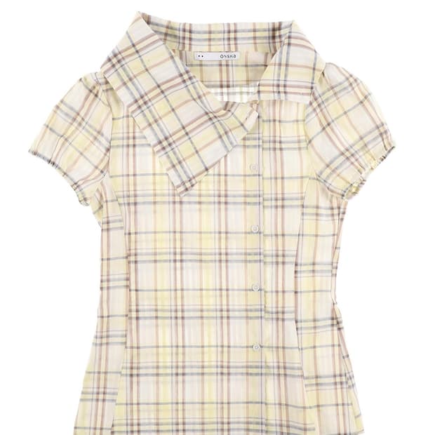 DRAPE COLLAR BLOUSE (YELLOW CHECK)