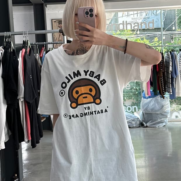 베이프 베이비 마일로 화이트 반팔 티셔츠