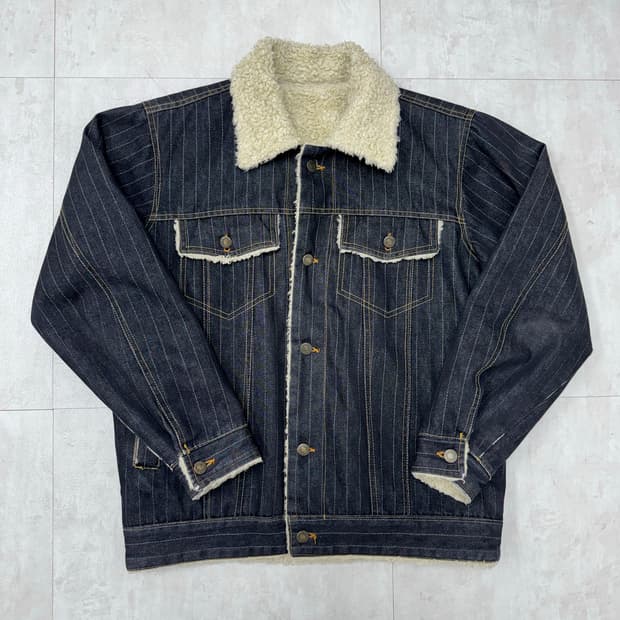 •핀스트라이프 쉐르파 카라 데님 자켓 
