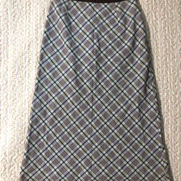 beige&purple check skirt