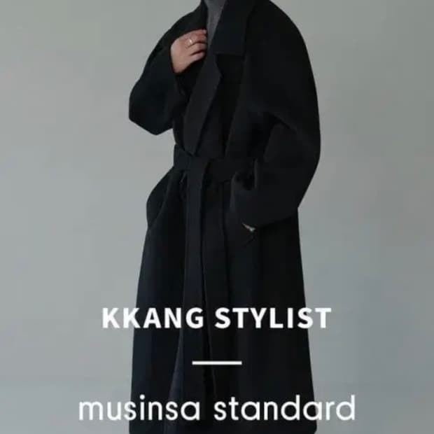 깡X무탠다드 캐시미어 블렌드 더블 로브 코트 블랙 L사이즈 판매