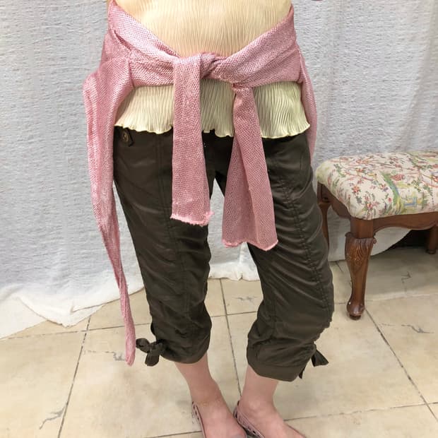 Satin brown shirring pants