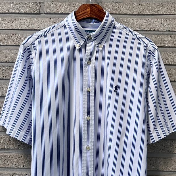 [M]폴로 랄프로렌 CLASSIC FIT 블루 스트라이프 코튼 셔츠