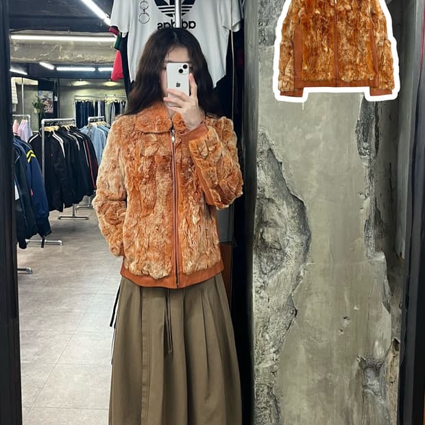 빈티지 토끼퍼 양가죽 레더 자켓 오렌지 88 #csz2549
