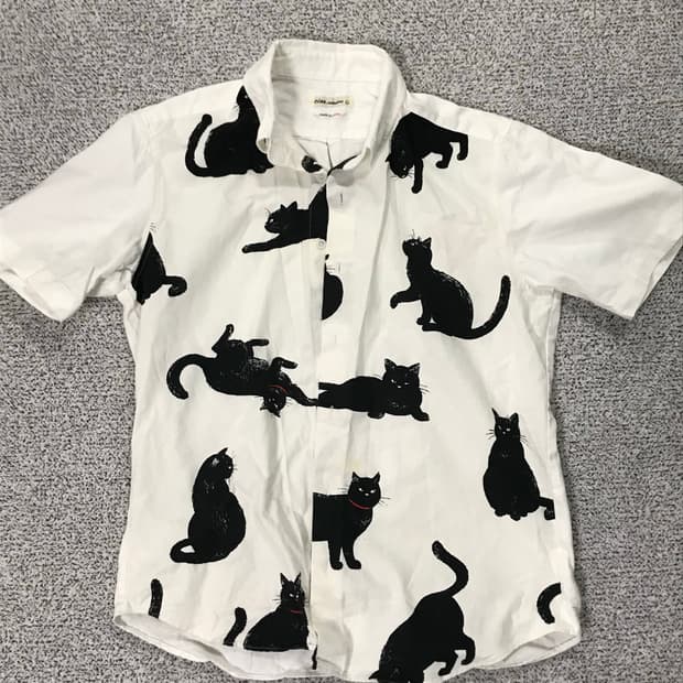 cat-print shirt