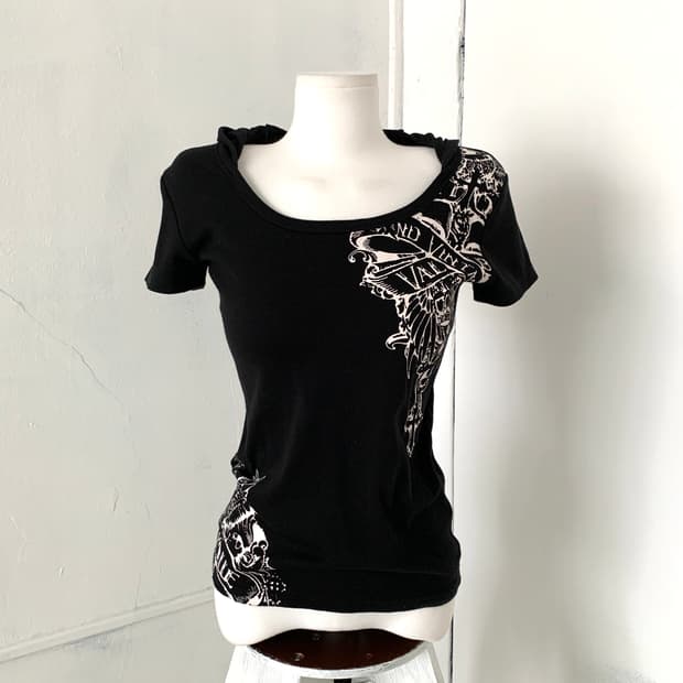 Glitz print hooded short-sleeve top