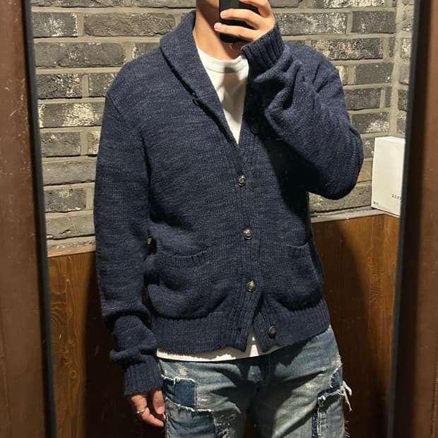 L) 폴로 랄프로렌 헤비코튼 네이비 클래식 숄카라 가디건