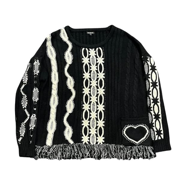 [Desigual] 데시구알 키치 하트포켓 케이블 니트