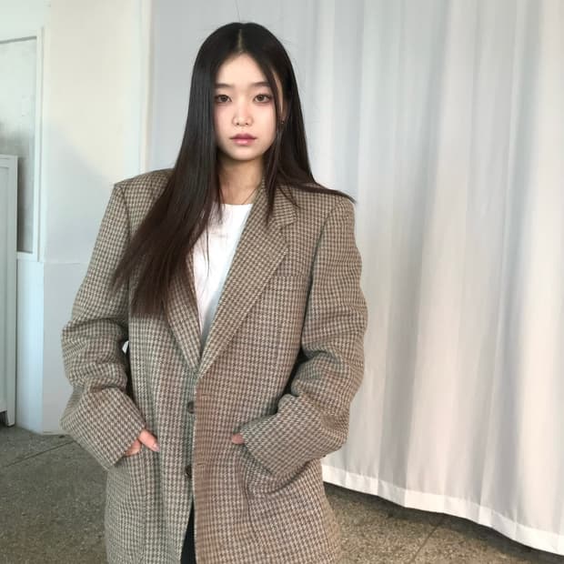 클래식 브라운 체크 블레이저