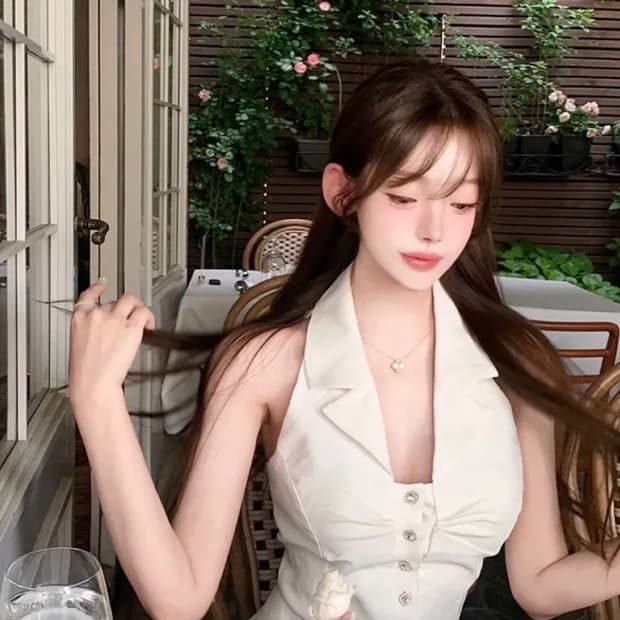 카라 홀터넥 큐빅 단추 크롭 블라우스