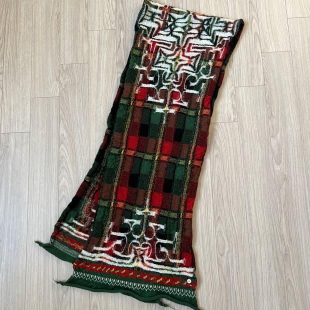 (새상품) 캐피탈 풀 렝스 울 타탄 아이누 머플러 그린