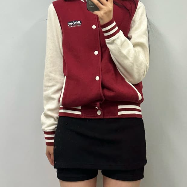 디키즈 레드 배색 코튼 바시티 자켓