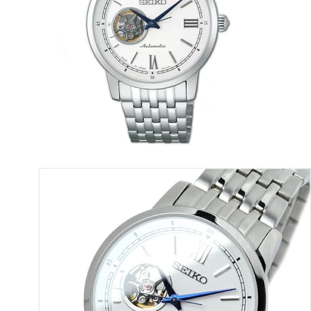 세이코 프레사지 오픈하트 오토매틱 백판 블루핸즈 34mm 남녀공용