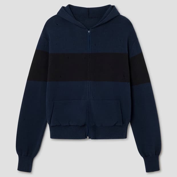 (S) 기마구아스 캡틴 니트 후드집업 / 네이비 블랙