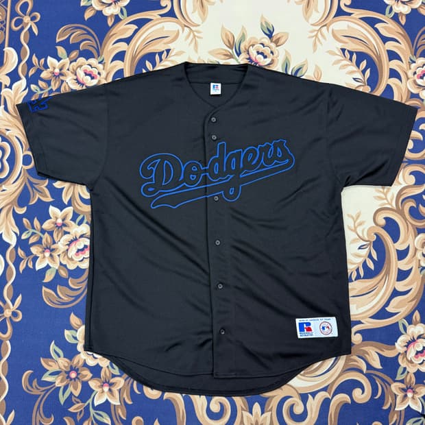 (XXL)00s러셀에슬레틱 LA다저스 베이스볼 져지(블랙)