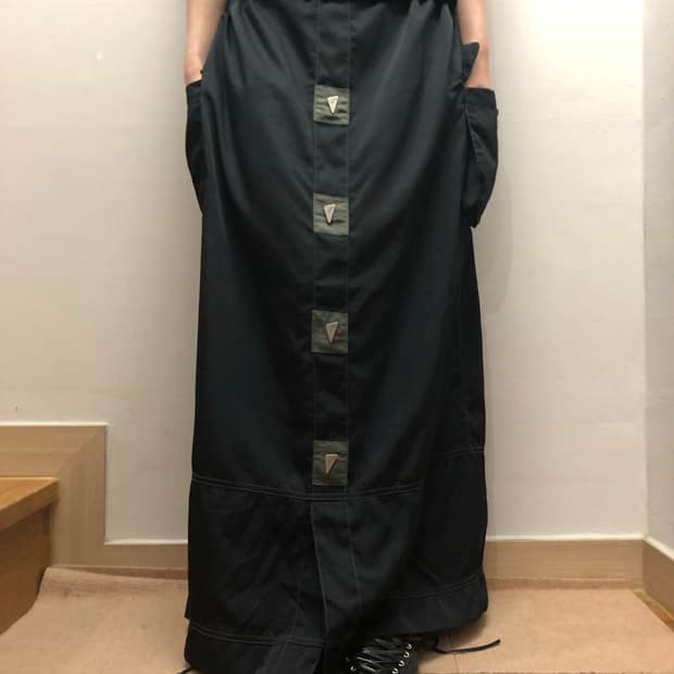 빈티지 블랙 오리엔탈 포켓 롱 스커트
