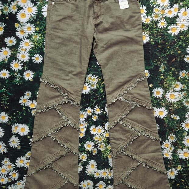 LOVE BOAT 카키색 데님 컷아웃 골반 팬츠 28 새상품