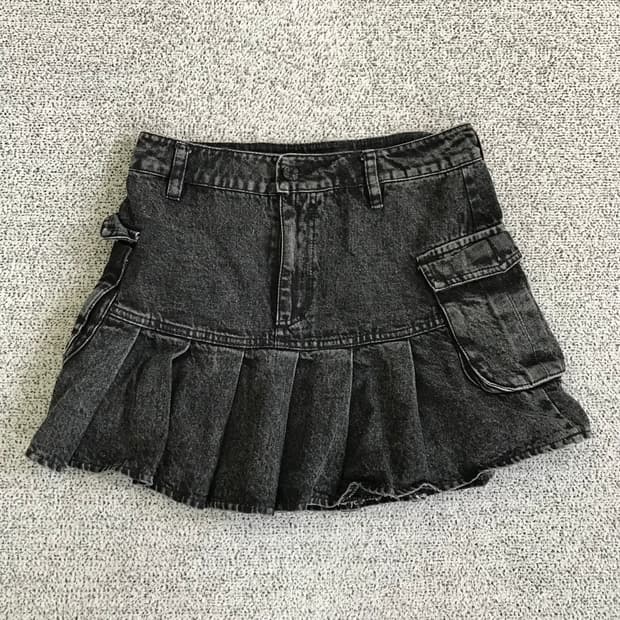 흑청 플리츠 미니 스커트