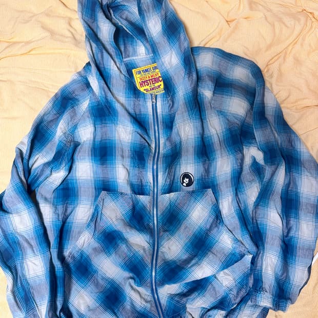 히스테릭 글래머 체크 셔츠 후드 바람막이 자켓 집업 