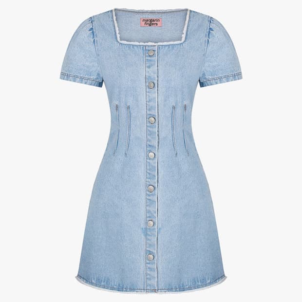 마가린핑거스 데님 연청 원피스 square denim one piece