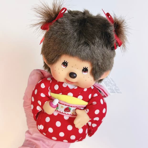 [레어] 도트•딸기 기모노 몬치치 앉은인형 🍓