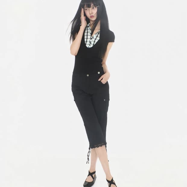 미레코 LACE CORSET CAPRI PT BLACK 카프리팬츠