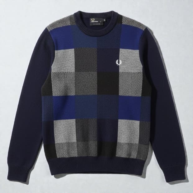 M)FRED PERRY 프레드페리 니트 패치워크 체크 램스울