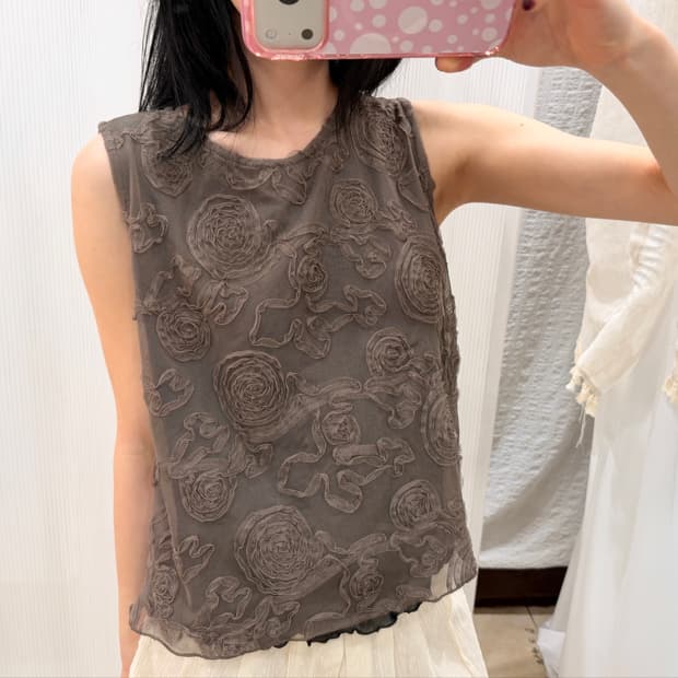 Mesh rose khaki sleeveless