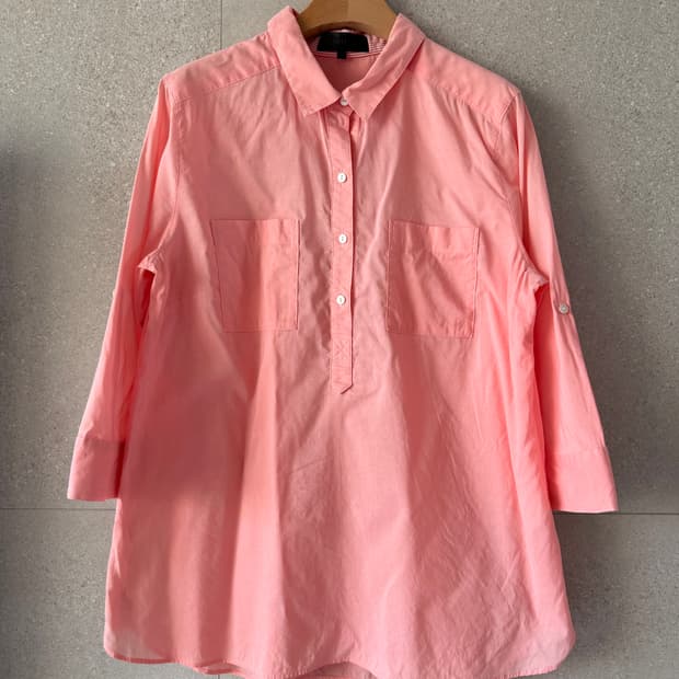 Untitled 여성 핑크 셔츠 작은 카라 8부소매 롤업 가능