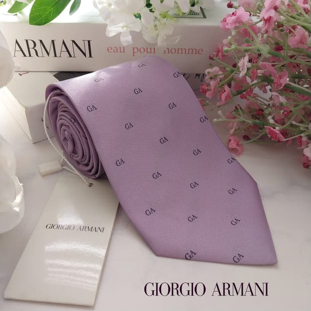 조르지오 아르마니 실크 연보라 자카드 넥타이 9.2cm 새제품 K1644