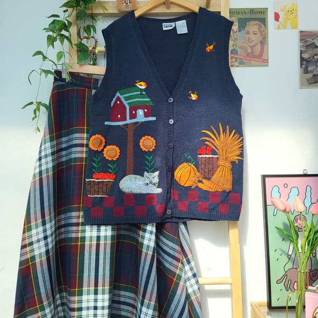 테치치 체크 롱스커트