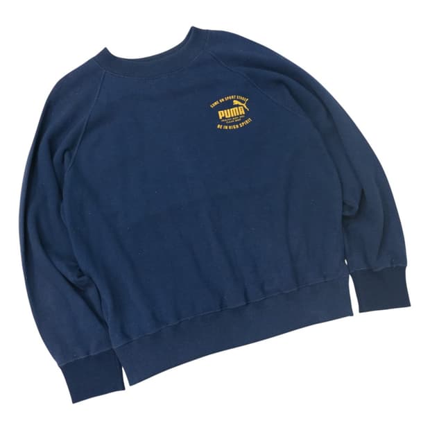 PUMA 푸마 80s 빈티지 옐로우 로고 네이비 래글런 맨투맨