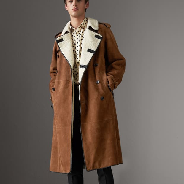 버버리 카멜 스웨이드 무스탕 롱 코트 50사이즈