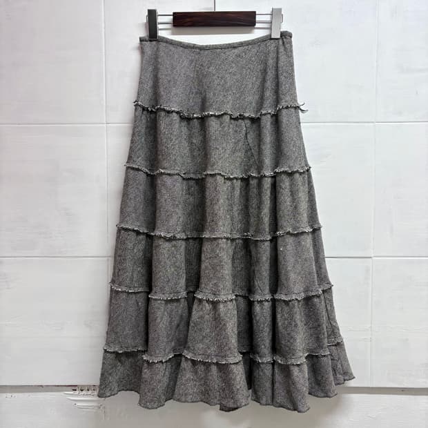 그레이 헤링본 보카시 패치워크 캉캉 스커트 (JPN)