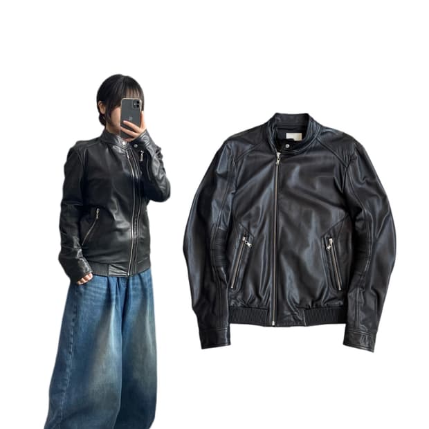 사선 집업 리얼레더 바이커 릭오웬스맛 라이더 램스킨 가죽 자켓